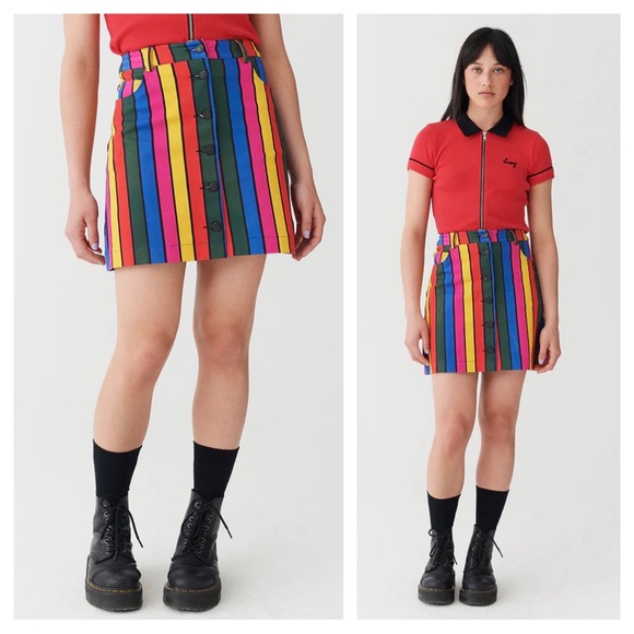 Lazy Oaf Stripy Button Skirt - Picture 2 of 9